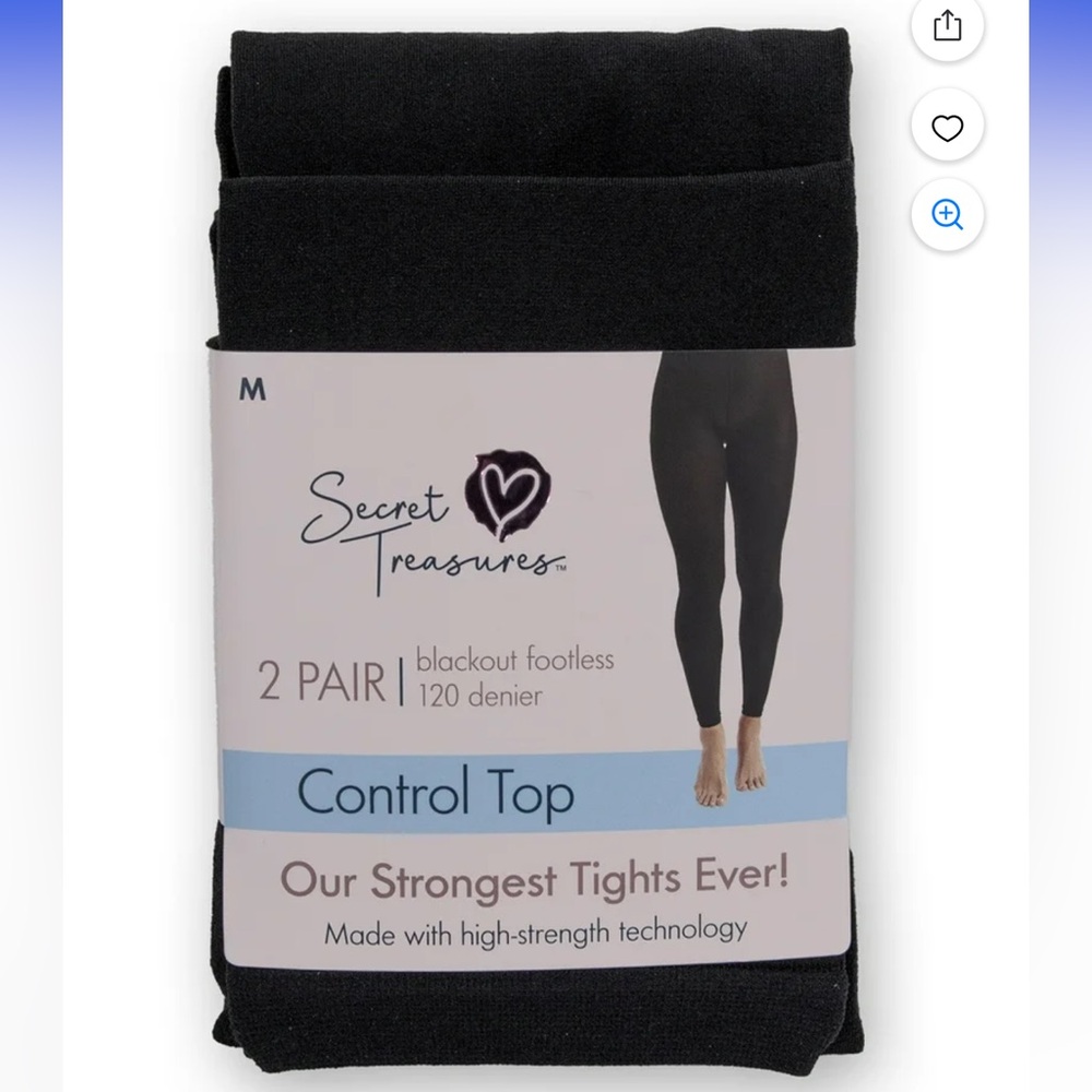 Secret Treasures Blackout Footless Tights, 2 Pair Pack, Black